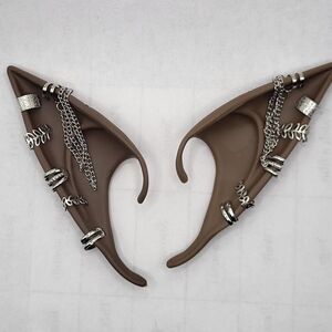 Melanin Fairy Elf Ears With Silver Piercings Cosplay Costume Pointy LARP Anime